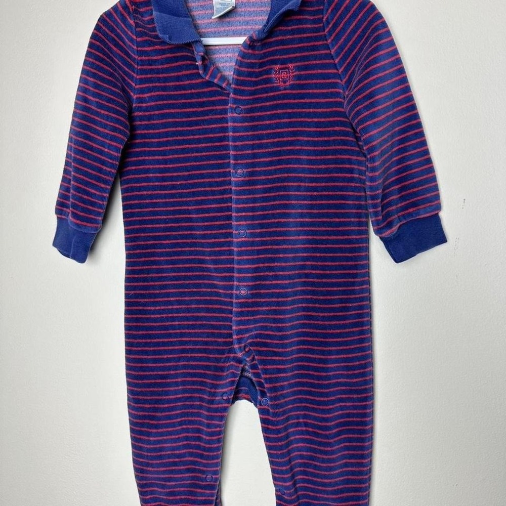 Chaps blue & red striped onesie